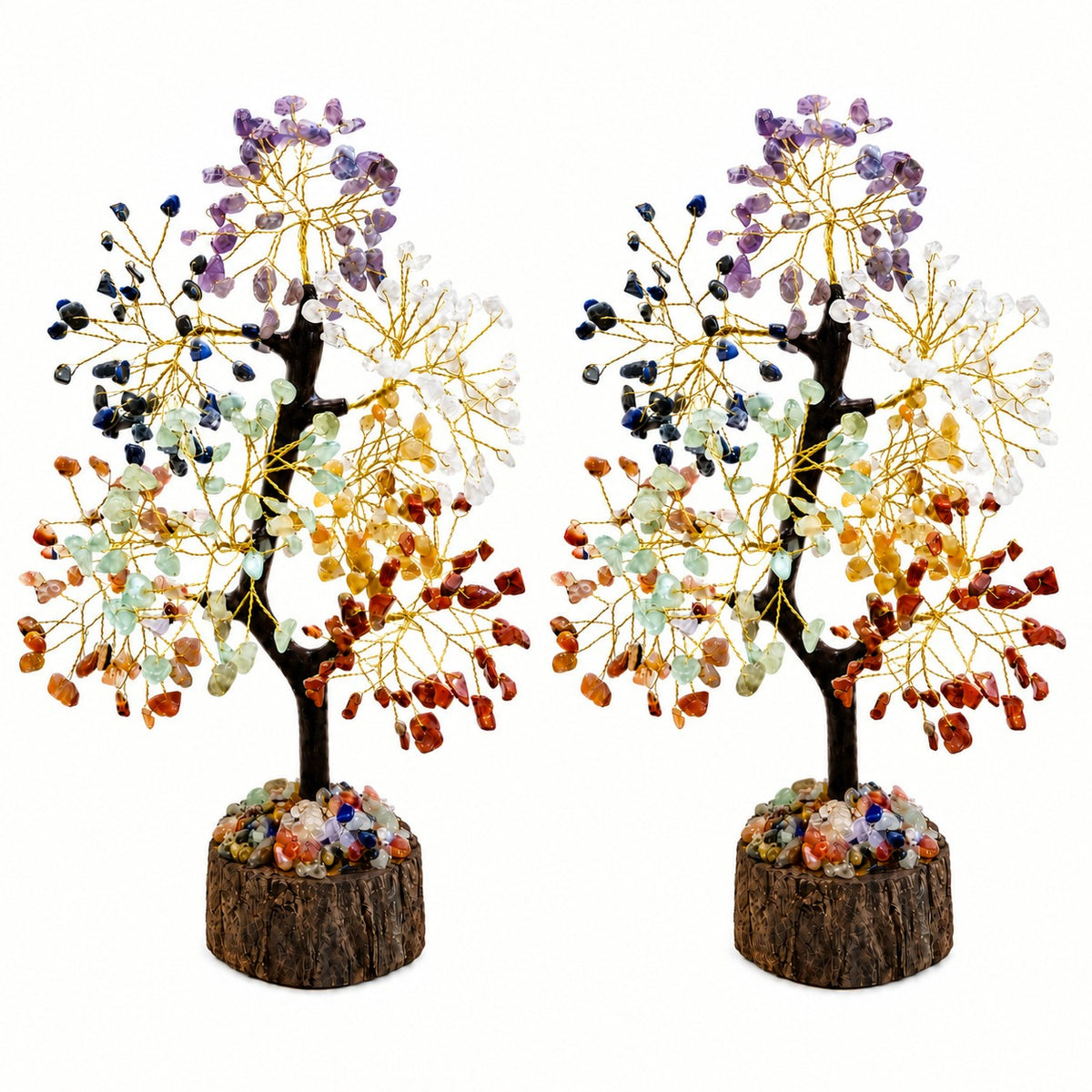 7-Chakra Crystal Tree of Life - Set of 2 with Free "Good Luck" Keychain